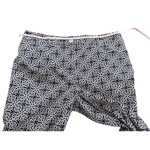 Talbots Capri Pants Women 8 Navy & Cream Geometric Print Cotton & Spandex - Picture 9 of 16